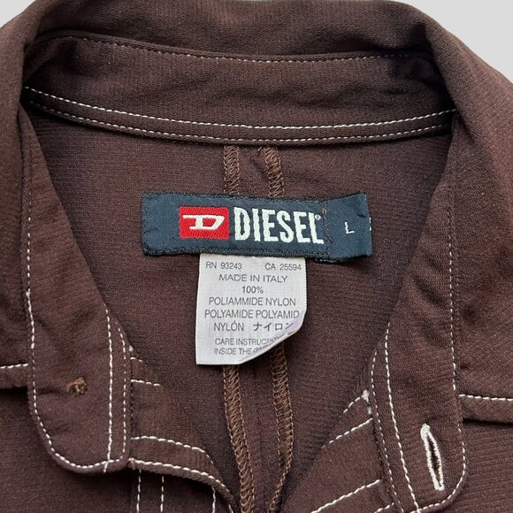 Y2K Vintage Diesel Nylon Western Top Long Sleeve Button Up Brown Pointed Collar. - Picture 4 of 7